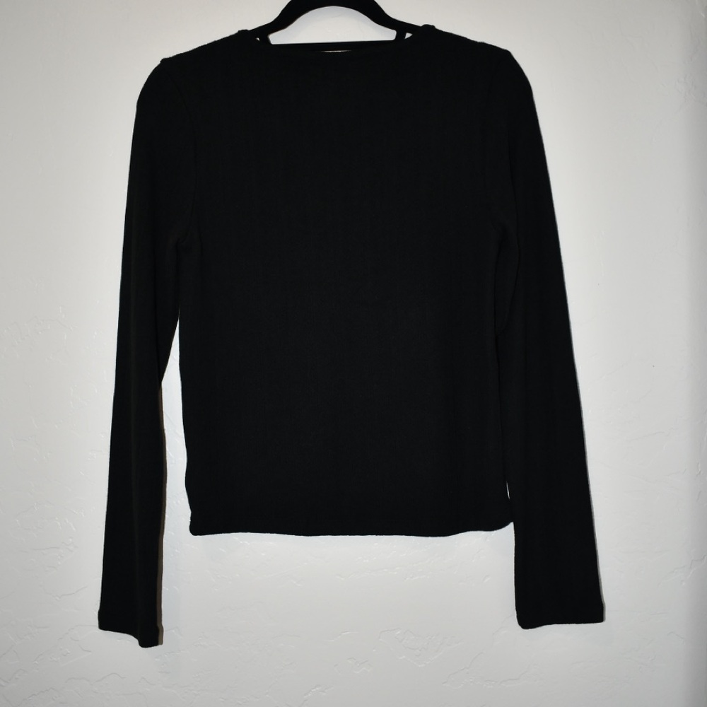 American Eagle Black Ribbed Long Sleeve Top Square Neck Fitted Basic NWT Size L - Picture 4 of 6